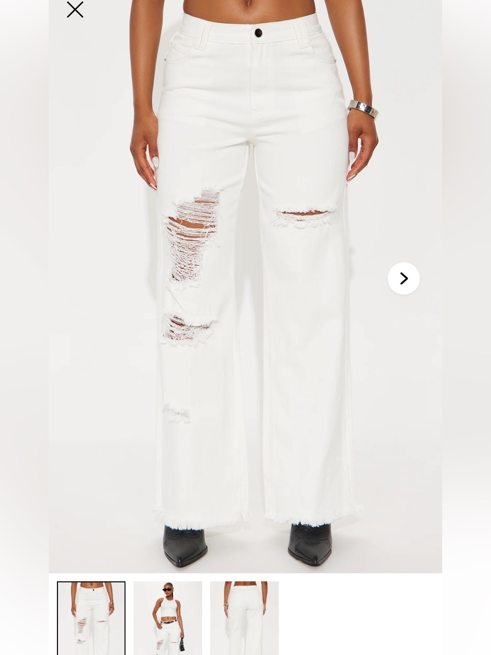 Fashion Nova White Distressed Wide-Leg Jeans